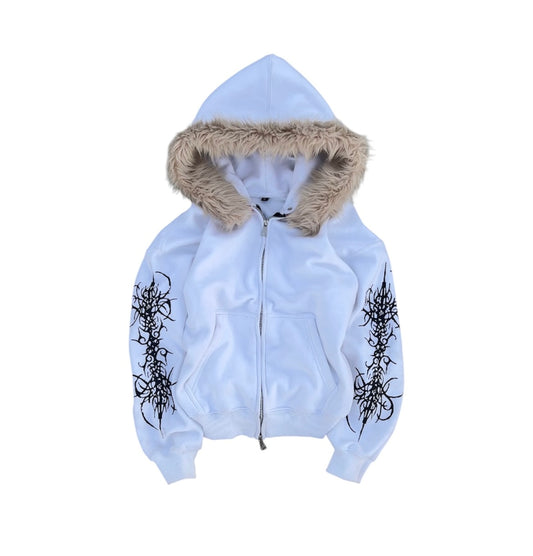 “detachable” fur zip white