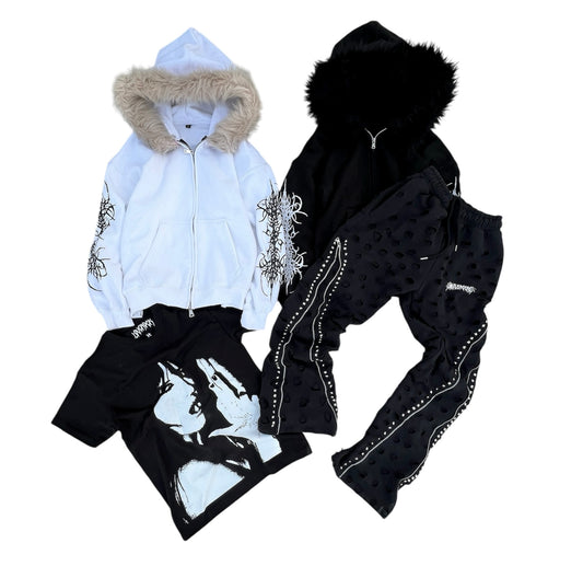 “revitalize” collection (both fur zip’s, v2 studded sweats, & pretti bxtch tee)