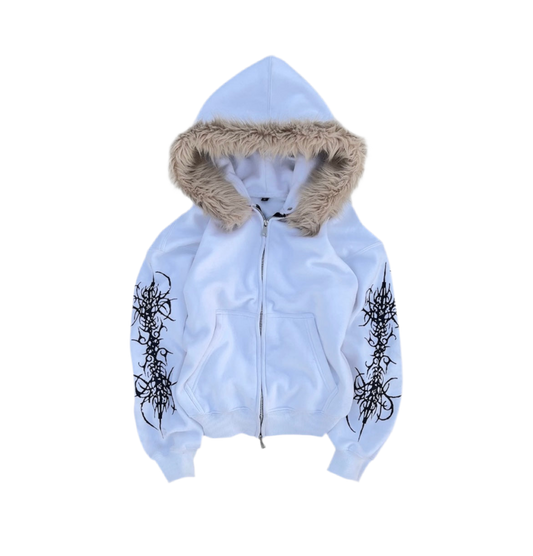 “detachable” fur zip white